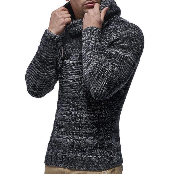 Fashion Mens  High Collar Plain Knit Thick Sweater