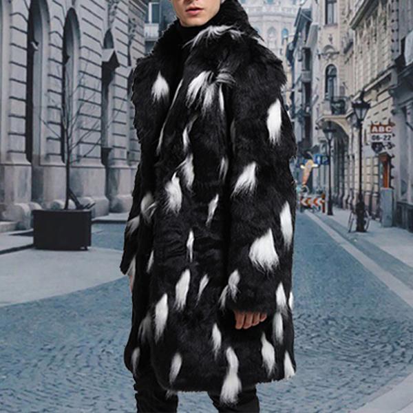 Fashion Faux Fur Suit Collar Long Fur Coat Male