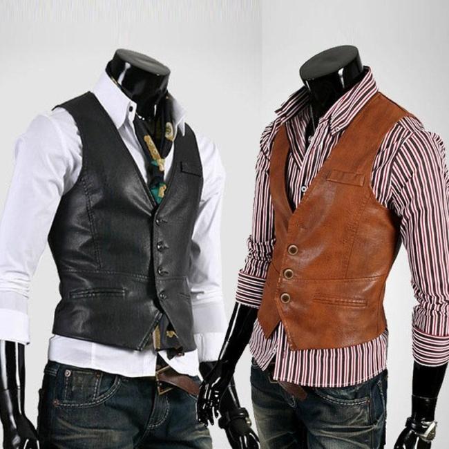 ZOGAA New PU Leather Men Vest Motorcycle Sleeveless Jacket Korean Version Waistcoat Slim Fit Casual Coat Vest Male Solid Jacket