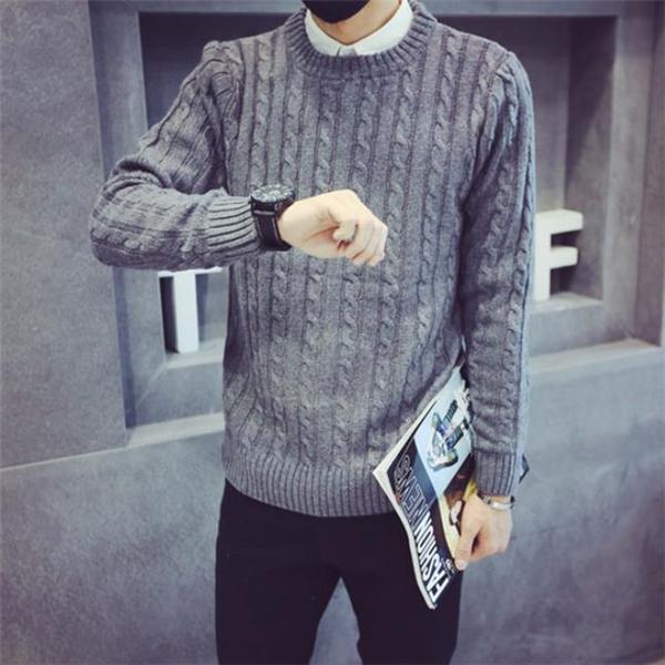 Fashion Casual Loose Solid Color Long Sleeve Men Sweater