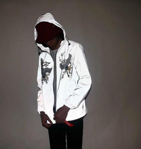 2020 fashion men 3M reflective waterproof Hooded jackets movement hip hop crane print couple windbreaker fluorescent mens coats