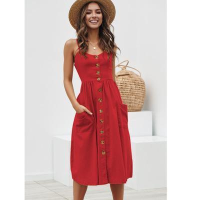 Button Striped Print Cotton Casual Beach Summer Dress 2020 Sexy Spaghetti Strap V-neck Off Shoulder Women Midi Dress Vestidos