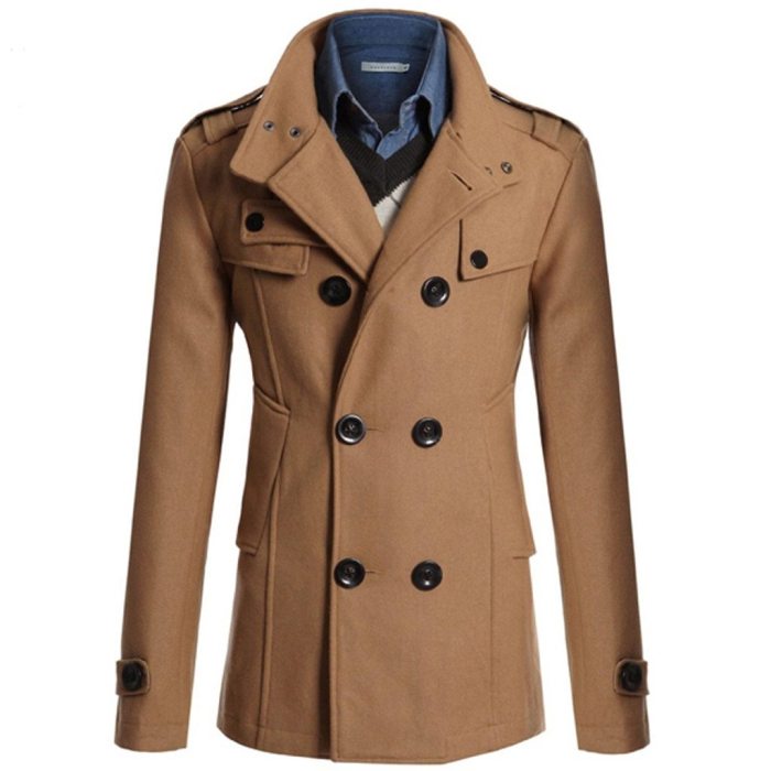 Men Coat Jacket Warm Winter Trench Clothes Long Outwear Button Overcoat Male Casual Windbreaker Overcoat Jackets Wool Blends