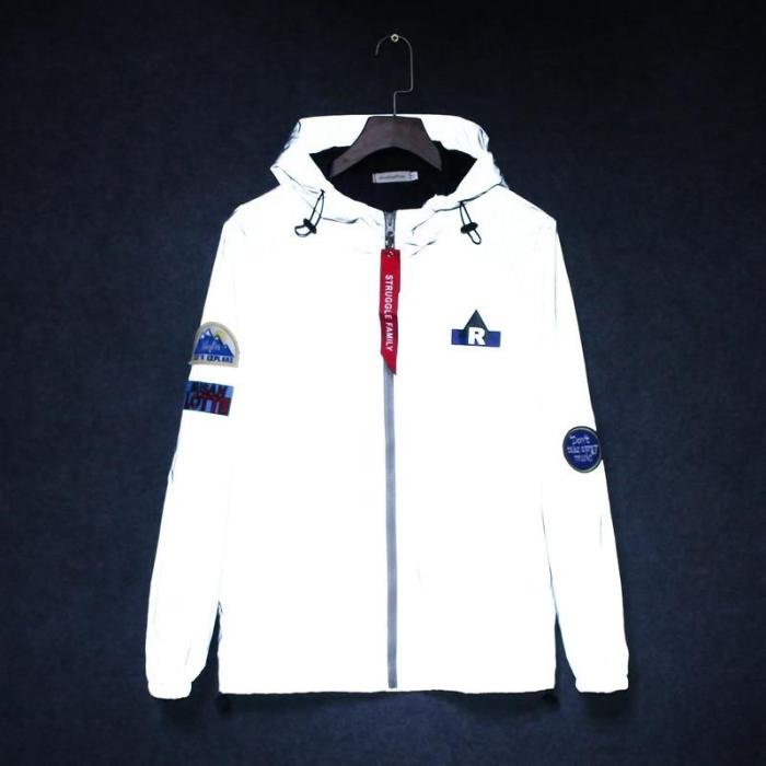 Men's windbreaker tide brand hooded jackets waterproof Men Hip Hop Patch Designs Pilot 3M reflective jacket casual sporting coat