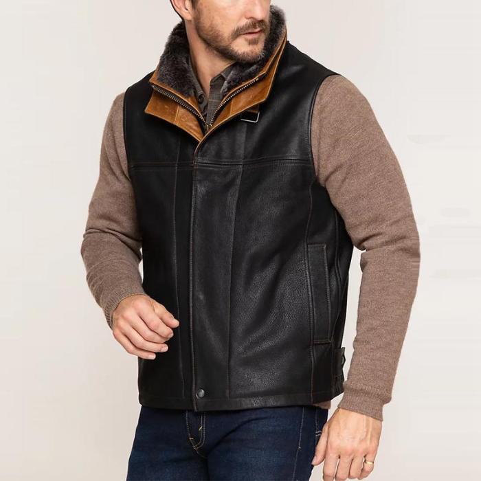 Men's Casual Stand Collar Leather Vest