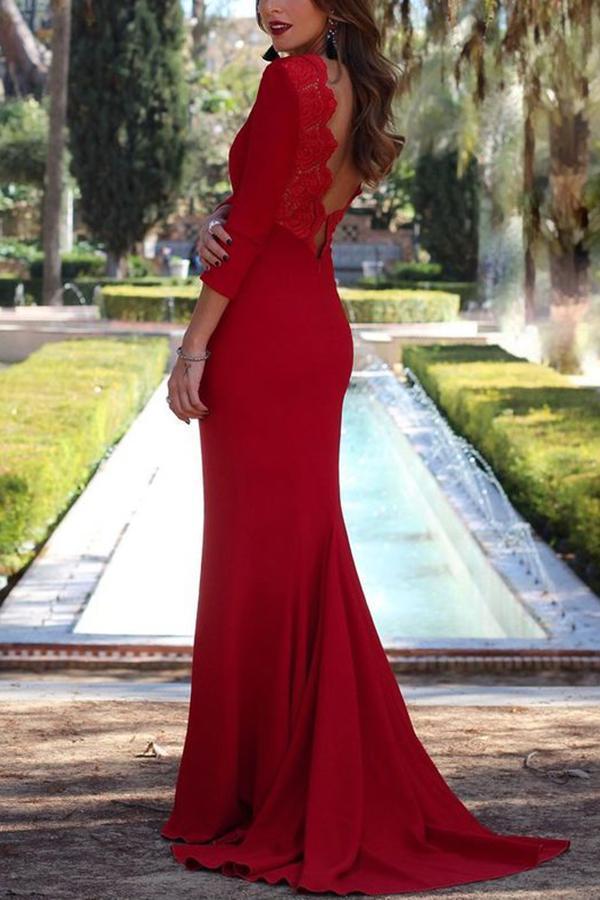 Sexy Red Long Sleeves Evening Dress Maxi Dress
