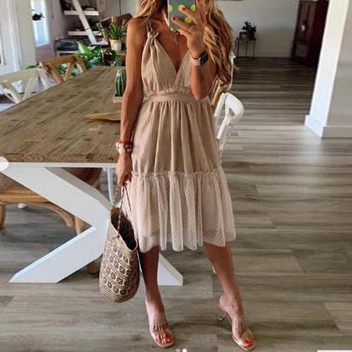 Sexy V-Neck Stitching Solid Color Dress