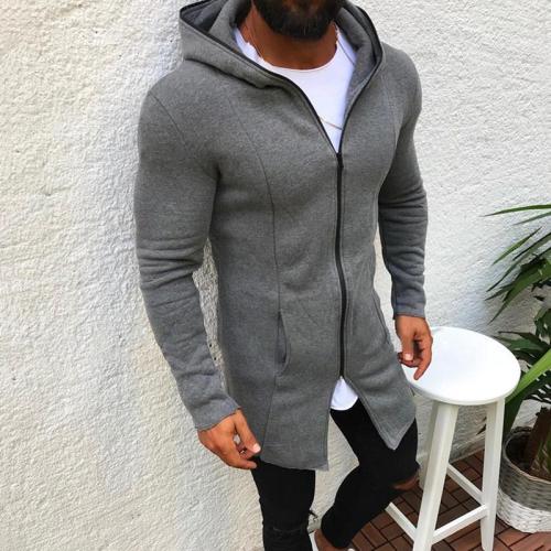 Casual Long Section Zipper Hooded Sweatshirt