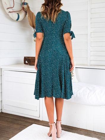 Fashion Print Polka Dot Button Dress Evening Dress