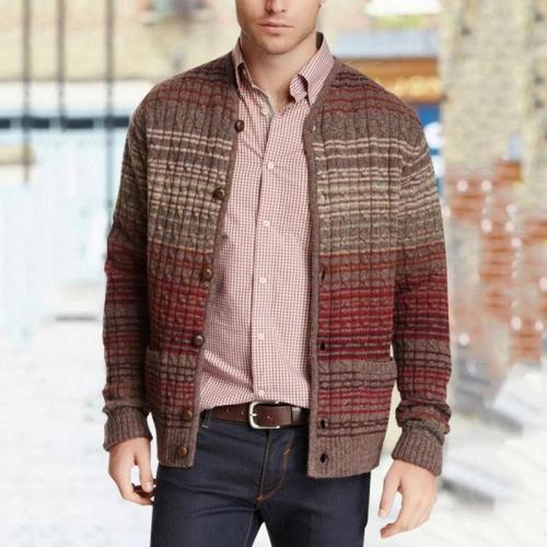 Casual color matching men's knit cardigan
