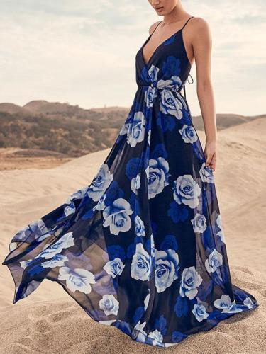 Fashion V Collar High Waist Beach Maxi Dress Evening Dress