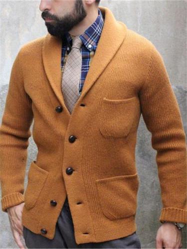 Men's Shawl Collar Pocket Knit Cardigan Sweater