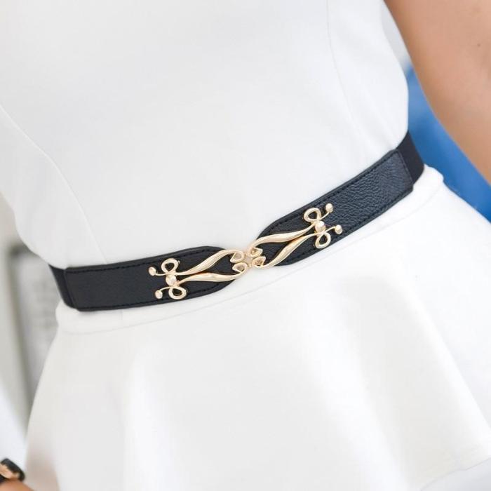 Women belt Elastic Waistband Elegant Cummerbunds for women dress gold buckle black belt Fashion Leather Strap Waist 2020 new
