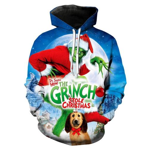 The Grinch Print Funny Christmas Zipper Hoodie T-shirt Pants Casual Ugly Sweatshirt Jacket Coat Outerwear For Men Women