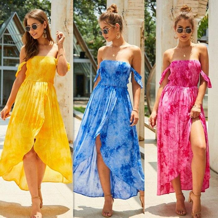 Slash Neck Off Shoulder Dresses Plus Size Yellow Red Blue Sexy Vintgae Flowers Maxi Dresses