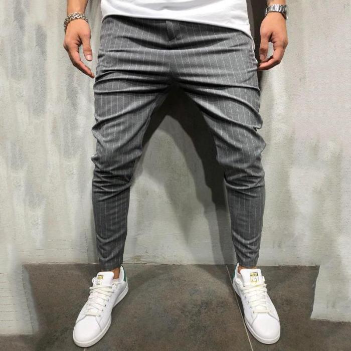 Fashion Mens Splice Stripe Plain Pants