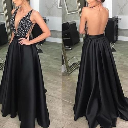 Sexy Deep V Off Shoulder Backless Sequin Dress
