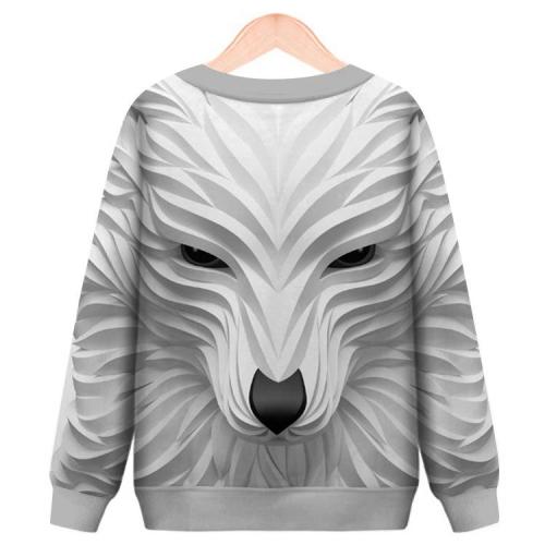 Wolf Printed Round Neck Casual Loose Sweatshirt