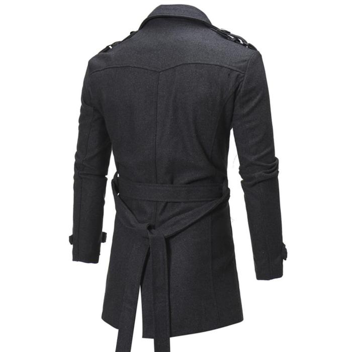 Men's Epaulet Single Breasted Turndown Collar Woolen Coat