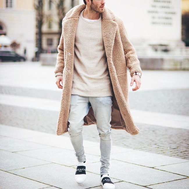 Fashion Mens Thicken Warm Wool Plain Outerwear