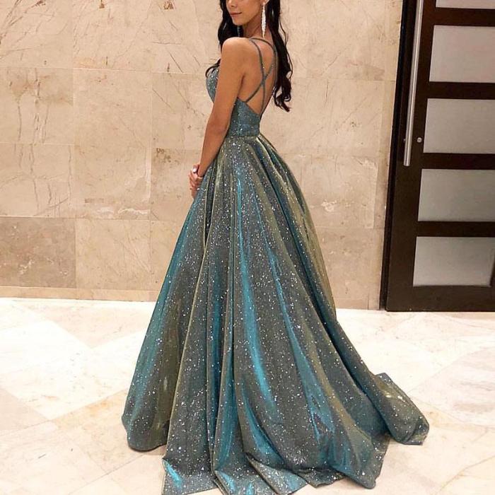 Sexy Sparkling Crystal Backless Swinging Dress