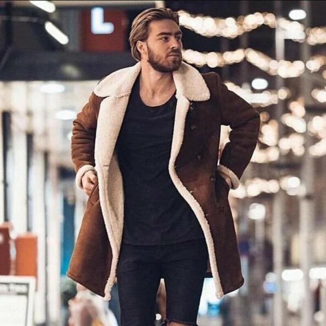 Hirigin Winter Men Casual Birtish Style Faux Fur Lapel Long puffy Jacket Long Thicken Parka Lot Warm Coat
