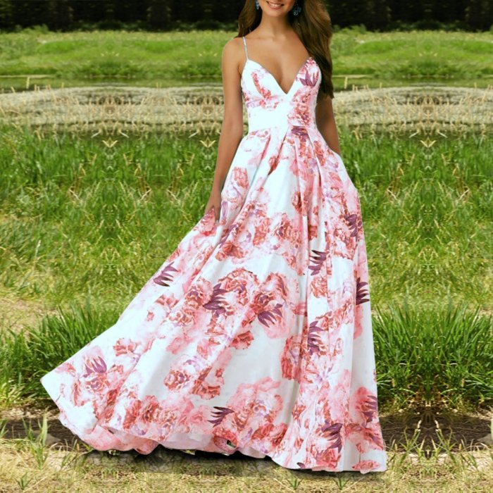 Sexy Fashion Sleeveless Floral Print Maxi Dress