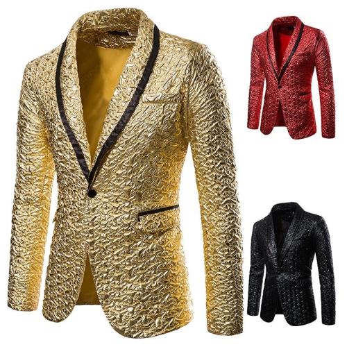 Mens Blazer Jacket New Autumn and Winter Hot Gold Pleated Solid Color Performance Suit Nightclub MC Studio Suit