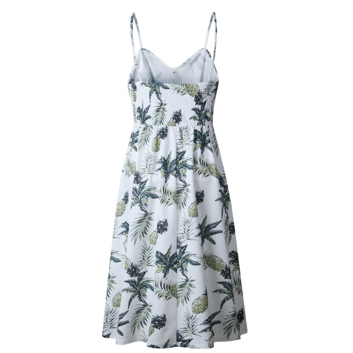 Sexy V Neck Backless Floral Boho Striped Button Sunflower Casual Dresses