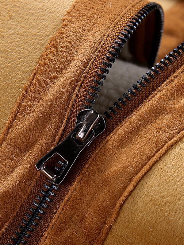 Men's Faux Fur Zipper Turn-down Collar Jacket