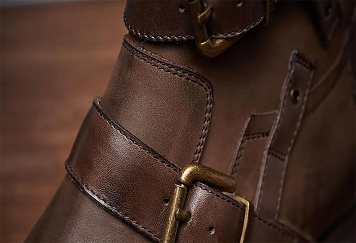 Men Vintage Genuine Leather Buckle Cowboy Ankle Boots