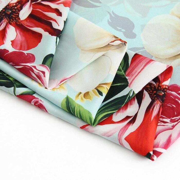 140CMX200CM HomeTextile Printed Fabric Peony Elegant Imitation Crepe DE Chine Silk Fabric For Women Dress and Blouse DIY Sewing