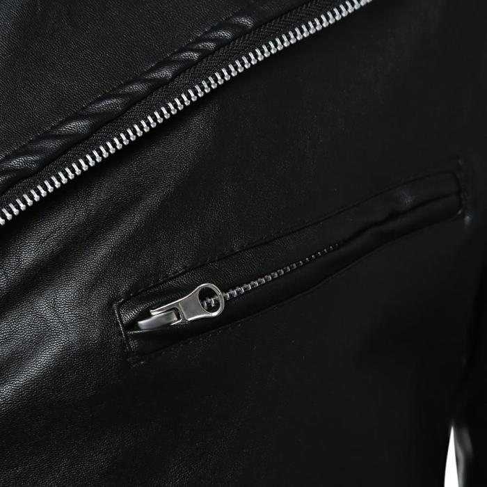 Turn-Collar PU-Leather Belt Embellished Epaulet Long Sleeve Jacket For Men 3834