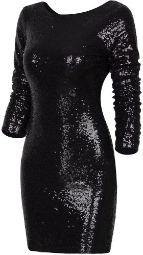 VIJIV Women's Sparkle Glitzy Glam Sequin Long Sleeve Flapper Party Club Dress