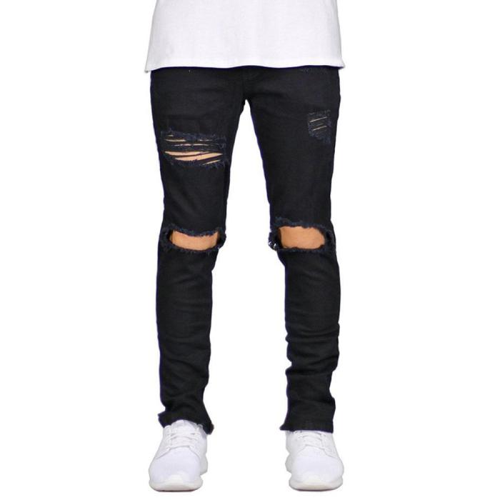 Ripped Holes Zipper Jeans