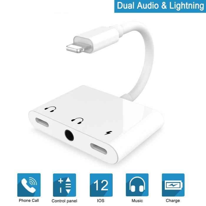3-in-1 For Lightning To Charger Audio Adapter Splitter For iPhone iPad