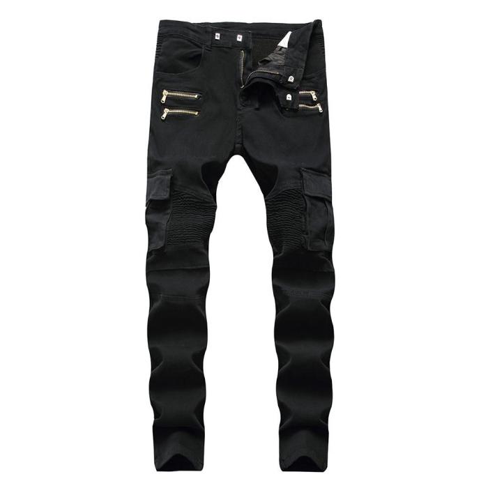 Casual Solid Mid Waist Zipper Jeans