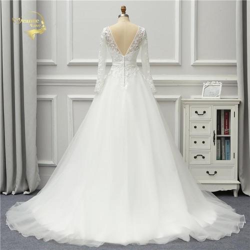 Jeanne Love 2020 New Arrival White Wedding Dresses V Neck Backless Lace Long Sleeves Robe De Mariage JLOV75990 Vestido De Noiva