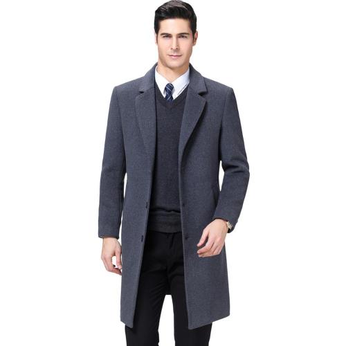KUYOMENS Men Trench Coat Men's Wool Coat Warm Solid Color Long Trench Jacket Male Single Breasted Business Casual Overcoat Parka