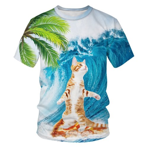 3D Cute Cat Printed Funny Men T-shirt Loose Casual Novelty Short Sleeve Tees Top