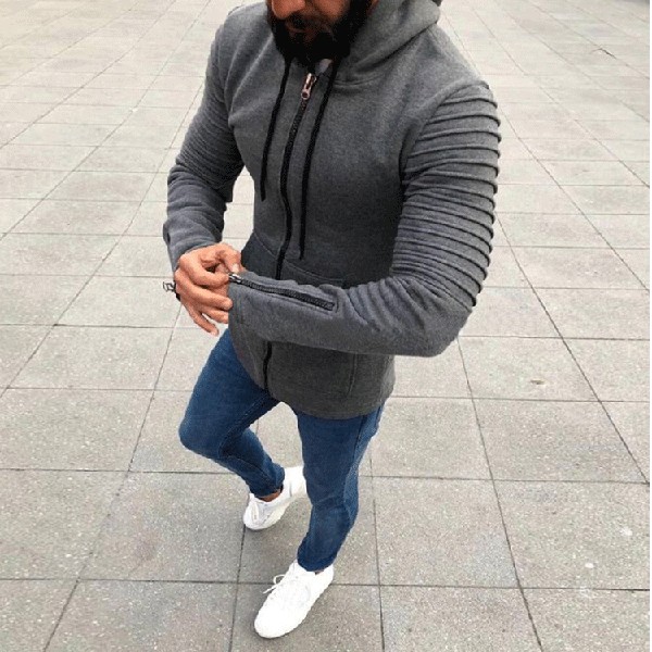 Casual Men's Pure Color Long-Sleeved Hooded Jacket