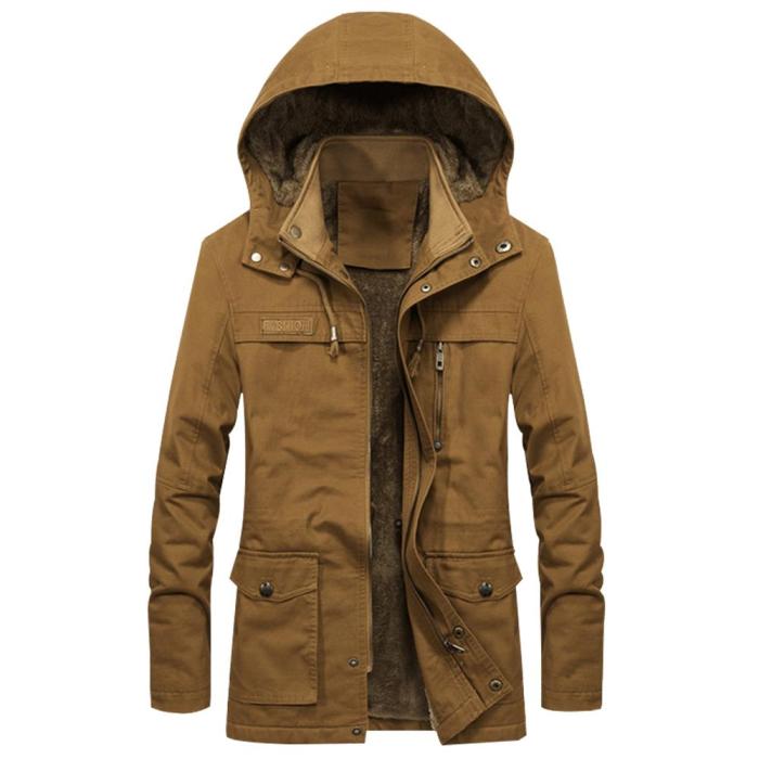 Men's Lined Solid Pocket Hooded Faux Fur Jacket