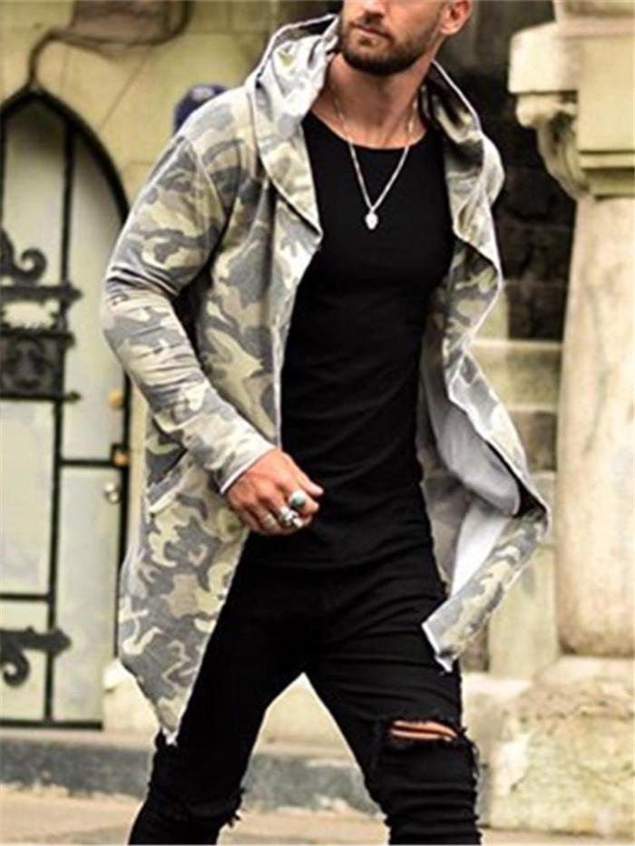 Fashion Camouflage Hooded Trench Coat