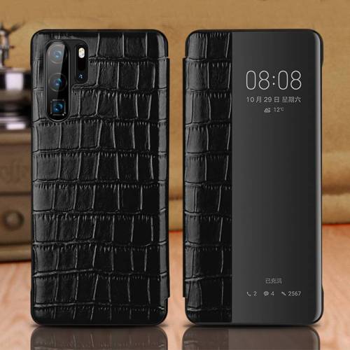 Genuine Leather Intelligent Wakeup Window View Case For Huawei