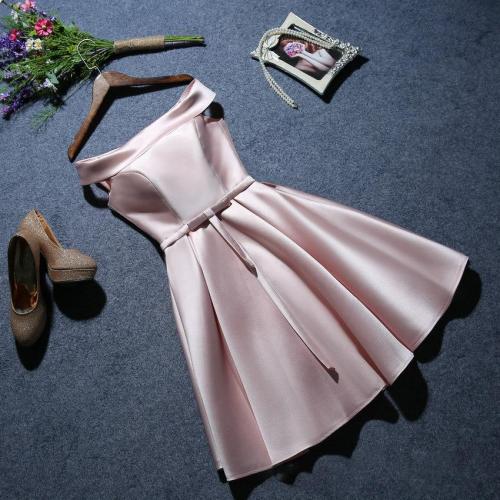 Women's evening dress twill satin fabric short prom dress solid color off shoulder white sleeveless formal dress ceremony dress