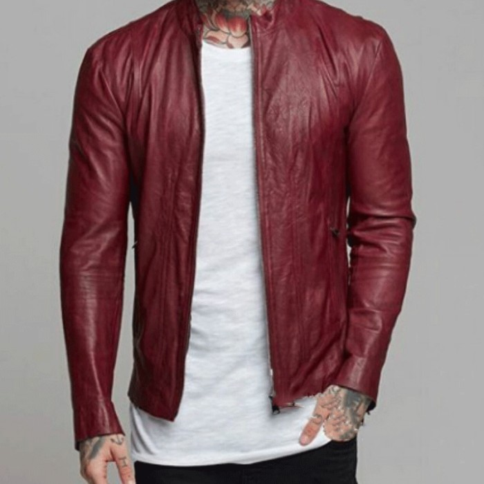Casual Fashion Leather Plain Stand Collar Slim Coat
