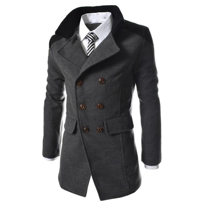 Men Jacket Warm Winter Brand Men Wool Blends Coats Solid Color With Scarf Men's Wool Overcoat Male Casual Wool Coat Outwear
