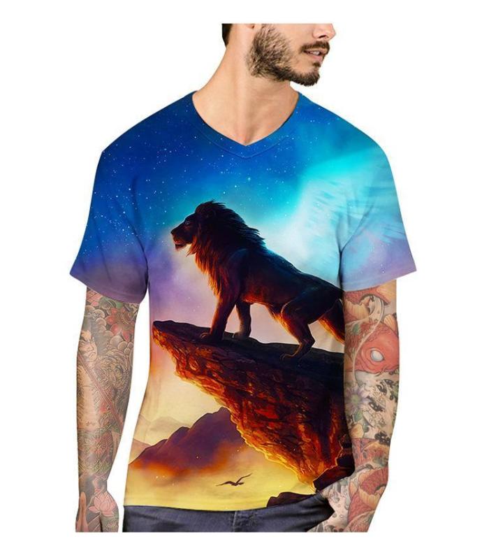V-neck Creative Lion 3D Printed T-shirt