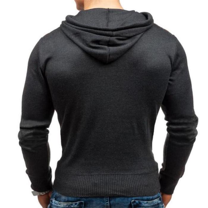 Fashion Casual Sport Slim Color Block Button Collar Long Sleeve Hoodie