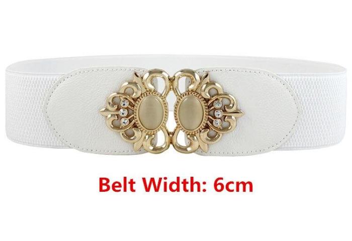Fashion White Skinny Thin PU leather Belt for Women elastic Waistband Female Gold Buckle cummerbunds for dress party accessories